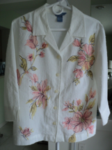 Napa Valley Petite Pl White With Pink Flowers 100% Cotton Blouse #7291 - £18.09 GBP