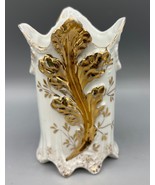 Antique White Porcelain Bud Vase Gold Tone Leaf Design Ornate Scalloped ... - $368.44 MXN