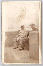 RPPC Two Older Gentlemen Seated On Observatory Over Water Postcard M27 - $5.95