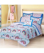 UNICORNS RAINBOW KIDS GIRLS REVERSIBLE COMFORTER SET 4 PCS FULL SIZE - $69.29