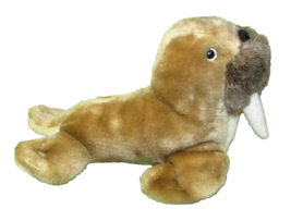 VINTAGE ASI WALRUS PLUSH 9&quot; STUFFED ANIMAL TAN WITH WHITE TUSKS BROWN WH... - £10.79 GBP