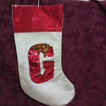 Christmas Stocking Red &amp; White Sequins With Letter G New 16&quot; - £11.52 GBP