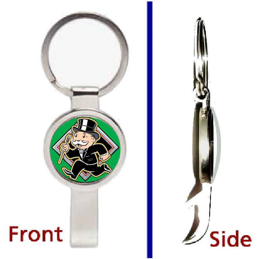 Monopoly Rich Uncle Pennybags Pendant Keychain silver tone secret bottle... - $12.47