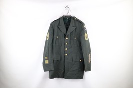 Vintage 50s 1957 Korean War Mens 42 XL Wool Serge Green Army Officer Jacket Coat - £46.68 GBP