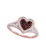 10k Rose Gold Womens Round Red Color Enhanced Diamond Heart Love Ring 1/5 - £272.48 GBP