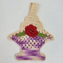 Vintage Hand Crochet Basket Soap Holder 6x8 Inch Lavender Red - $16.83