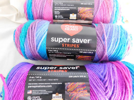 Red Heart Super Saver Stripes Polo Stripe lot of 3 Dye Lot mixed 5 Oz - £10.34 GBP