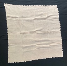 Vintage Peach Linen Scalloped Edge Napkin 35&quot; x 36&quot; - £13.12 GBP