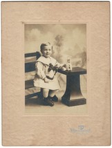 Large 1910 Cabinet Photo - Young Boy with his Stuffed Rabbit in Phila, Pa. 7x9&quot; - £9.10 GBP
