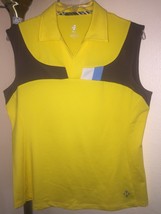 WOMEN&#39;S JOFIT 4 ALL SLEEVELESS TOP POLO YELLOW/BROWN, SZ LARGE - £15.56 GBP