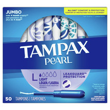 Tampax Pearl Tampons with LeakGuard Braid, Light Absorbency, 50 Ct - £10.81 GBP