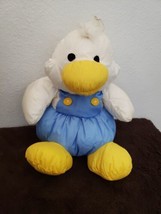 Nylon Puffy Duck Plush Stuffed Animal Blue Overalls White Yellow - £31.12 GBP