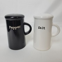 Pottery Barn Salt &amp; Pepper Shakers Black And White Ceramic Modern Farmhouse 5&quot; - £15.81 GBP
