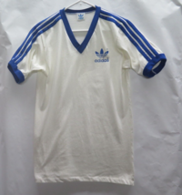 Vtg 70s 80s Adidas Trefoil Logo V Neck Ringer White 50/50 Usa Made T Shirt L - £132.85 GBP