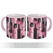 Elegant Wine Pattern : Gift Mug Pale Pink Girlish Glass Bottle Best Friend Diy D - £12.70 GBP