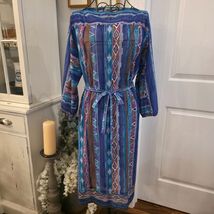 BOBBY'S GIRL 70s Belted Dress Sz 12 Blue Aztec Stripe Boho Southwestern ... - $41.58