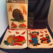 1991 Vintage Thanksgiving Fall Autumn Window Decorations Color Clings Scarecrow - £22.33 GBP