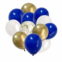 Royal Blue Chrome Gold Balloons - 50Pieces Latex Balloons White Gold Blu... - £22.72 GBP