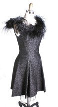 Vintage 80s Nadine Black Lurex Cocktail Party Strapless Dress Feather St... - $61.48