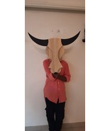 Modern Art Handmade Wooden Bull Face With Horns Decorative Wall Home Decor - $269.52 CAD