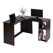  L-Shaped Home Office Workstation Writing Study Table with 2 Storage Shelves  - £154.37 GBP