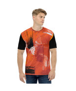 New Men&#39;s XS-2XL Tee Shirt Regular Fit Crew Neck Black and Orange Short ... - £20.21 GBP+