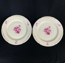 Pair Vintage Royal Bayreuth China Dinner Plates Pink Floral Gold Gilt Trim  U19 - £17.84 GBP