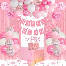 Pink Birthday Decorations, Birthday Decorations For Girls, Pink And White Balloo - £26.88 GBP
