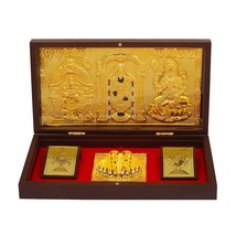 Wooden Tirupati Balaji Lakshmi Padmavati with Gold Plated Padalu Namam , Shan - £18.67 GBP