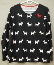 Ladies M Soft Studio Tee Long Sleeve Appleseed&#39;s LE Scottie Dog Print Black Red - £22.56 GBP