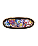 Vtg Millefiori Cloisonne Scatter Floral Enamel Flower Pin 1&quot; Oval Blue Red - €30,81 EUR