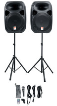 Rockville (2) 12&quot; Bluetooth PA Church Speakers+Mic+Stands 4 Church Sound Systems - £432.36 GBP