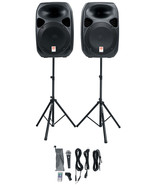 Rockville (2) 12&quot; Bluetooth PA Church Speakers+Mic+Stands 4 Church Sound... - £409.87 GBP