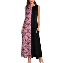 Asanoha Vertical Two Tone Sleeveless Loose Fit VNeck Long Dress (Size S ... - $28.00