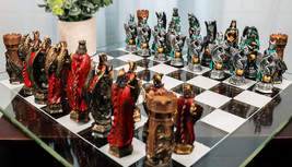 Ebros King Arthur Morgan Merlin Dragons Hand Painted Chess Pieces Glass Board - £77.52 GBP