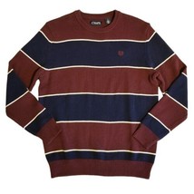 Chaps Men&#39;s Size M Rich Ruby Navy White Striped Cotton Crewneck Sweater - £23.73 GBP