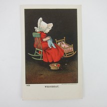 Postcard Sunbonnet Girl Red Dress Sews Doll Days of Week Wednesday Antique 1905 - £7.87 GBP