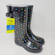 Western Chief Women&#39;s Rain Boots Size 6 M Ditsey Dots Multicolor Black Rubber - £39.08 GBP
