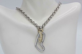 MOVADO 925 Silver/18K Gold Heart &amp; Key Chain Link Necklace 16&quot; Long - £485.75 GBP