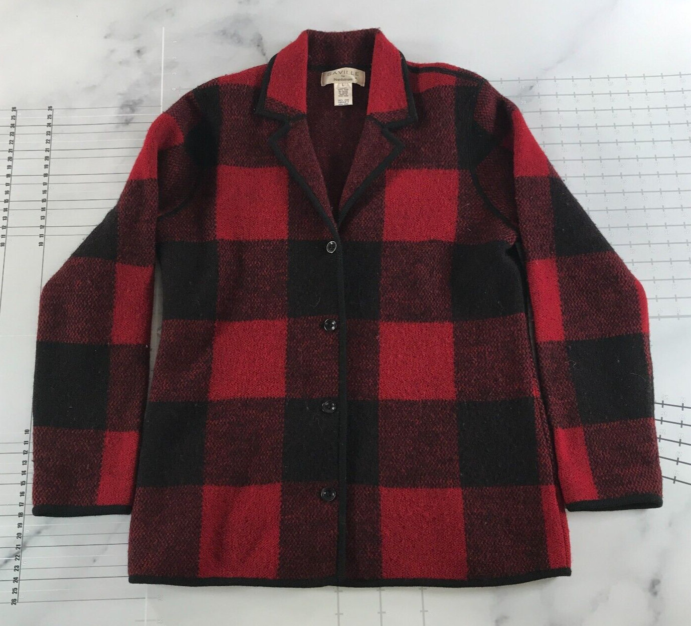 Primary image for Saville Jacket Womens Large Black Red Buffalo Plaid Button Down Wool Collared