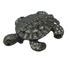 Vintage Turtle Brooch Pin Clear Crystal Rhinestones Silver Tone 2&quot; - $14.00