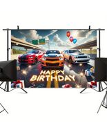 BlissYard Car Birthday Banner 70x43&quot; Fast Cars Party Photo Backdrop - $273.74 MXN
