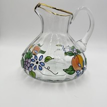 Vtg. Fifth Ave Crystal Ltd. Romanian Glass Hand Painted Pitcher 22k Gold... - $1,072.81 MXN
