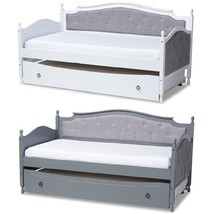 Twin Trundle Daybed Traditional Grey Fabric White Or Gray Finished Wood - £576.79 GBP