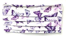 Pleated Purple Blue Butterfly Face Mask, Floral Teal Lavender, triple layer 100% - £14.10 GBP