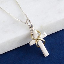 925 Sterling Silver Two Tone Infinity Cross Charm Pendant Chain Necklace - 18&quot; - £23.37 GBP