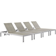 4 Brushed Aluminum Outdoor Lounge Sun Chairs Silver Gray Rattan Weave Lounger - £914.05 GBP