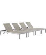 4 Brushed Aluminum Outdoor Lounge Sun Chairs Silver Gray Rattan Weave Lo... - £909.13 GBP