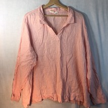 C+C California Size 3x Pink Split Neck Collared Shirt 100% Linen Long Sleeve - £19.46 GBP
