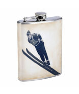 Vintage Skiing Skier Skis D42 Flask 8oz Stainless Steel Hip Drinking Whi... - $308.31 MXN